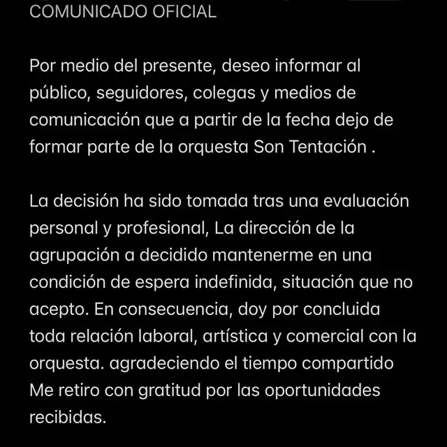 Comunicado de Mirella Paz. Foto: Instagram   