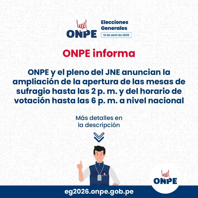  Amplían apertura de mesas de sufragio y horario de votación a nivel nacional. Foto: ONPE. 