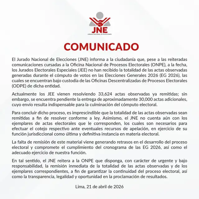 Comunicado del JNE