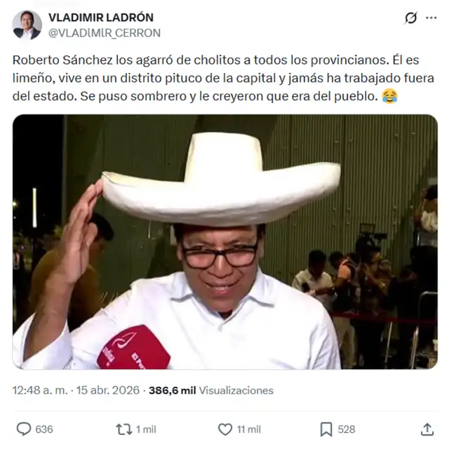 Supuesta publicación de Cerrón sobre Sánchez. Foto: X  