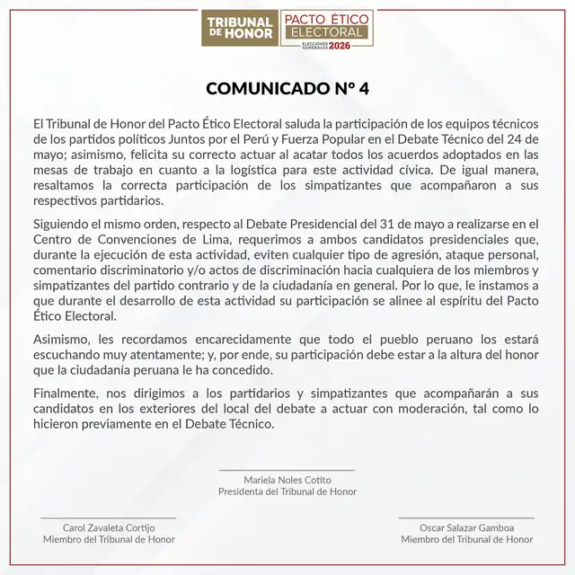 Comunicado del Pacto de Honor Comunicado del Pacto de Honor