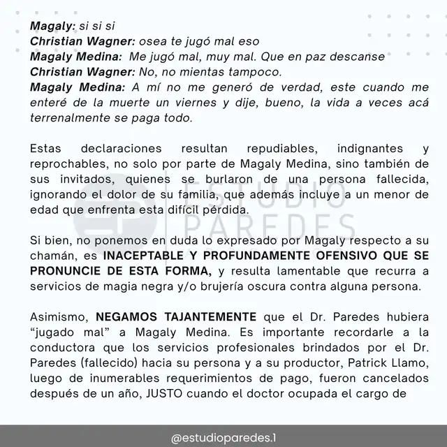 Familia de Iván Paredes reprocha las declaraciones de Magaly Medina. Foto: Instagram Familia de Iván Paredes reprocha las declaraciones de Magaly Medina. Foto: Instagram