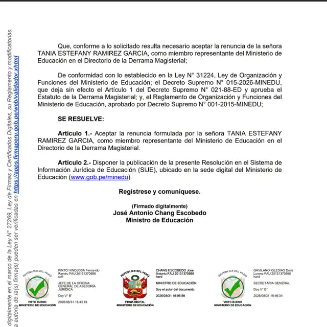 Tania Ramírez renuncia.