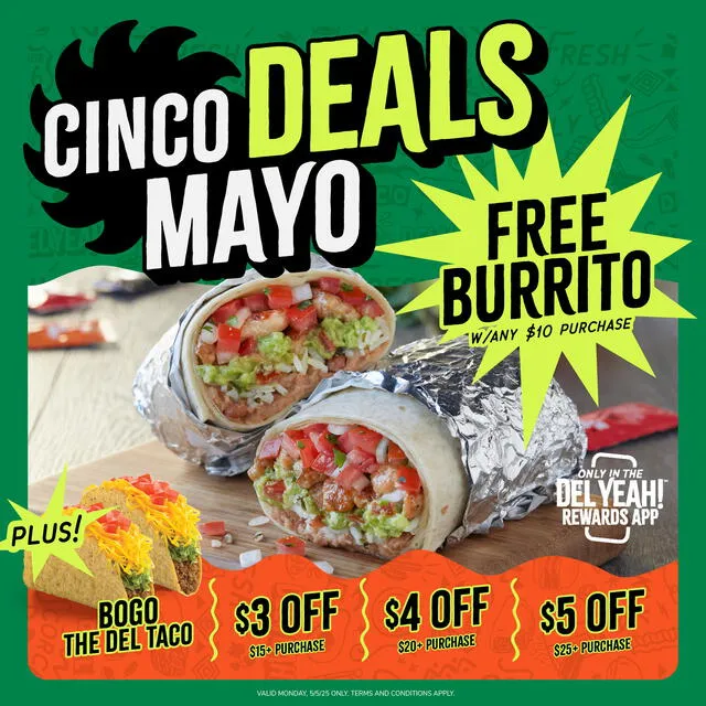 Festive Cinco de Mayo taco deal at Taco Bell: five tacos for $5, available for rewards members on May 5 only. Photo: X Festive Cinco de Mayo taco deal at Taco Bell: five tacos for $5, available for rewards members on May 5 only. Photo: X