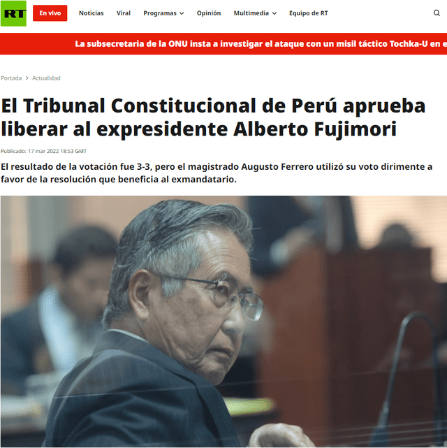 La sentencia de Alberto Fujimori era cumplida en el penal de Barbadillo, ubicado en el interior de la Dirección de Operaciones Especiales (DIROES) de la Policía Nacional. Foto: captura / Actualidad RT