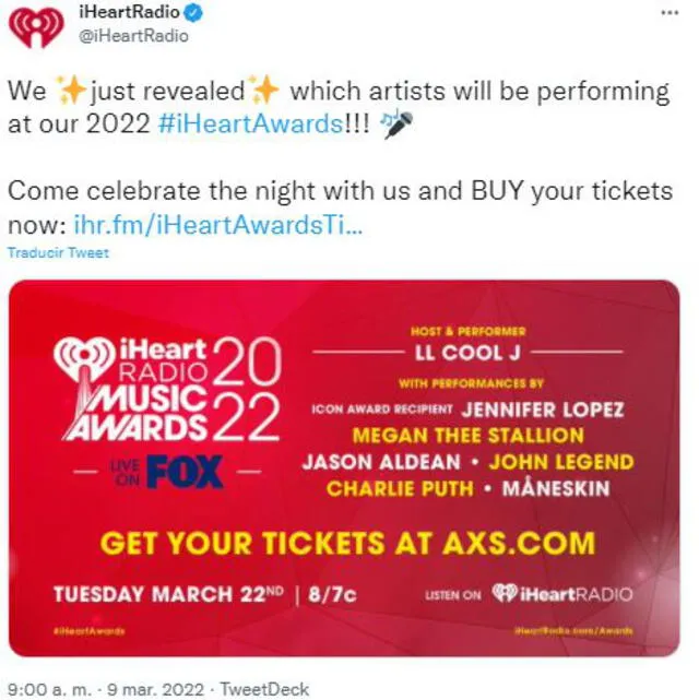 iHeartRadio Music Awards 2022: lineup de artistas