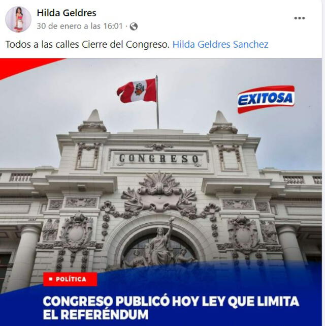 Foto: Captura de Facebook de Hilda Geldres. Foto: Captura de Facebook de Hilda Geldres.