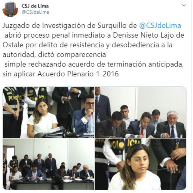 Tuit de la Corte Superior de Justicia de Lima.