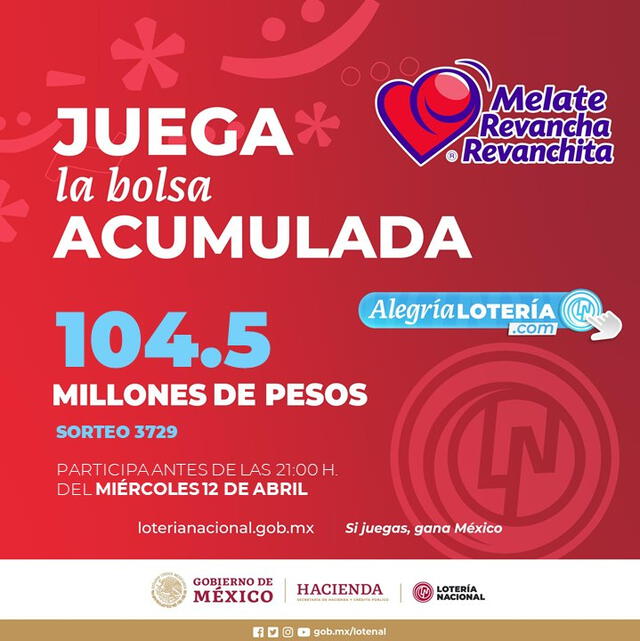  Sorteo Melate: pozo total de hoy, 12 de abril. Foto: Lotería Nacional de México   