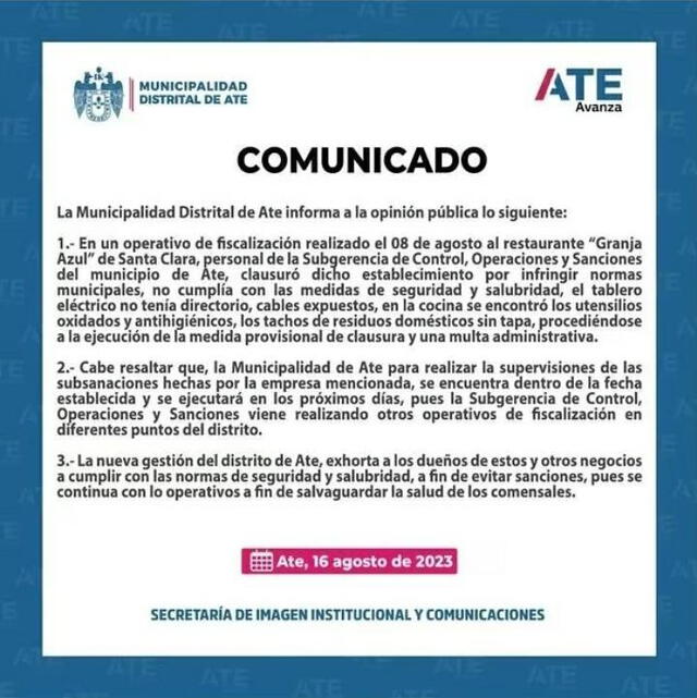 Municipalidad de Ate responde. Foto: Municipalidad   