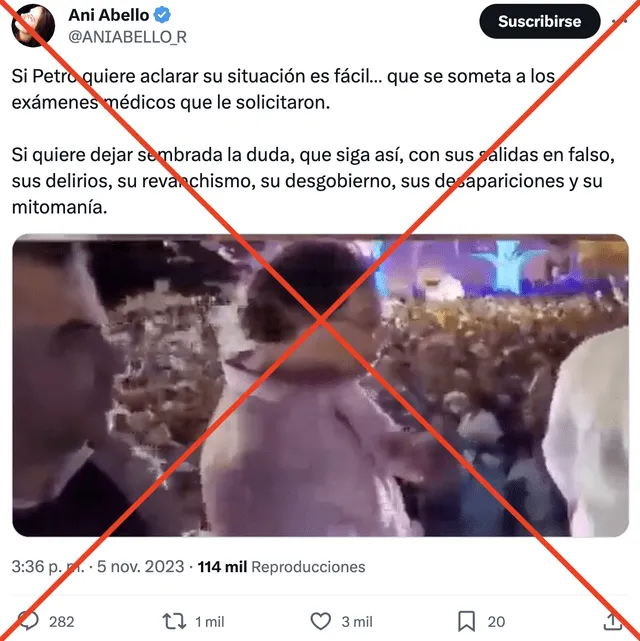 Publicación presenta evidencias falsas. Foto: captura de Twitter   