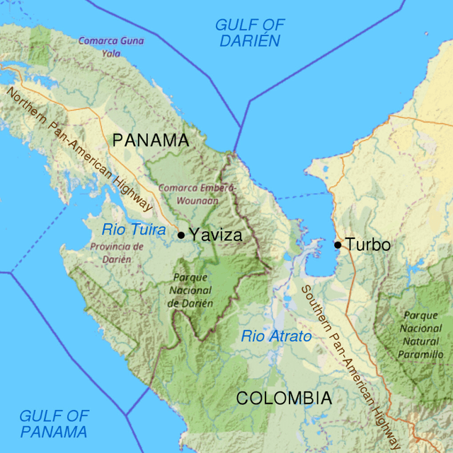  El pequeño tramo que corta la “carretera" está entre Turbo (Colombia) y Yaviza (Panamá). Foto: Expansión<br>    
