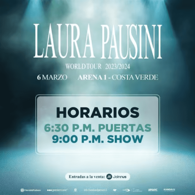 Horario del show de Laura Pausini. Foto: Joinnus   
