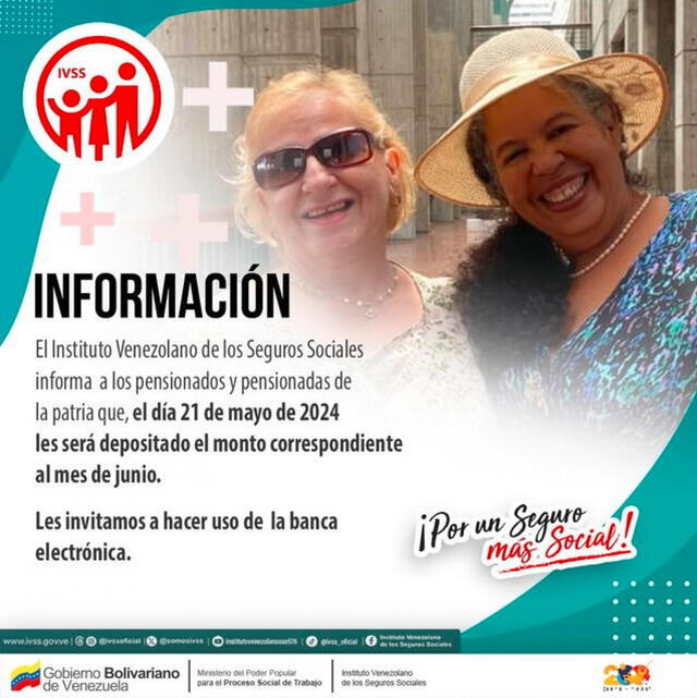 El pago de la Pensión IVSS correspondiente a junio llegó el pasado 21 de mayo. Foto: Somos IVSS/X