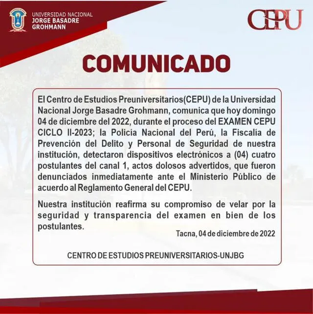 Comunicado Universidad Nacional Jorge Basadre .