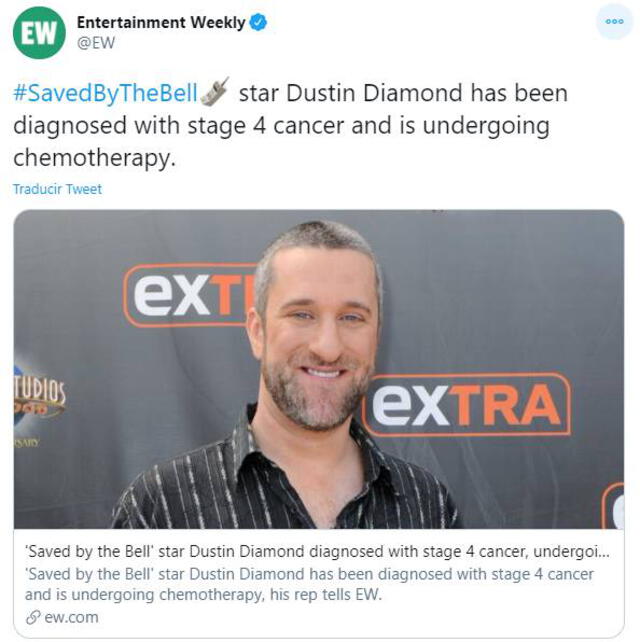 Dustin Diamond de Salvados por la campana tiene cáncer terminal
