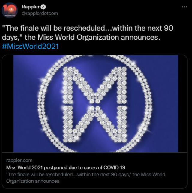 Es oficial. La gala de Miss Mundo 2021 se dará en 90 días, según comunicado de los organizadores