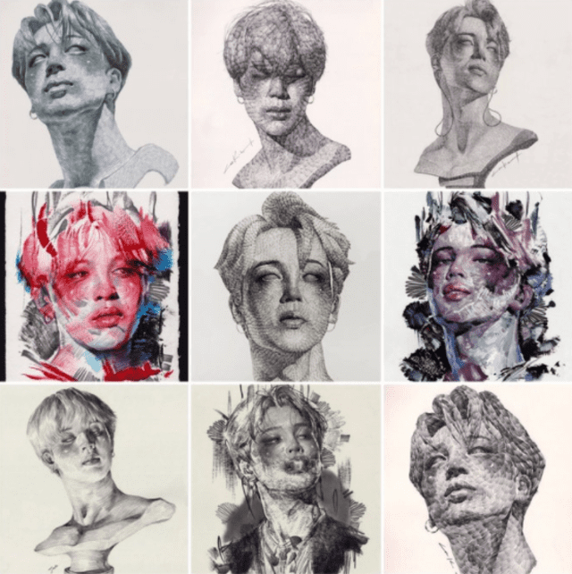 Obras de Lee.K inspiradas en Jimin de BTS. Foto: Instagram @Leekillust