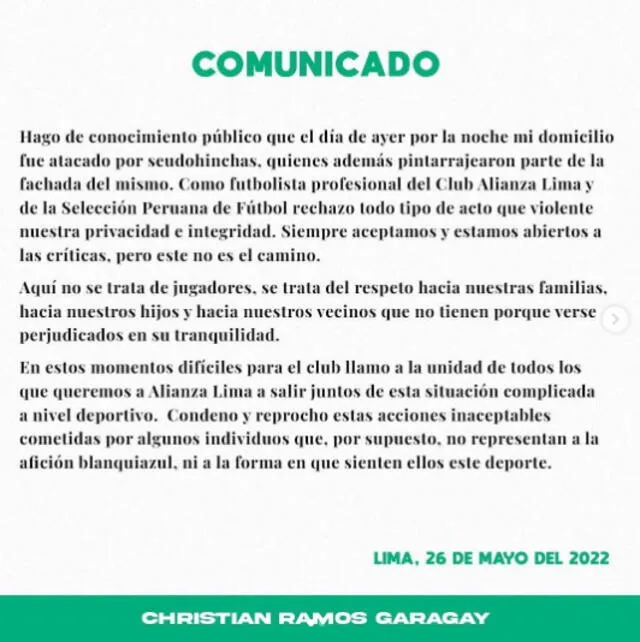 Comunicado Christian Ramos