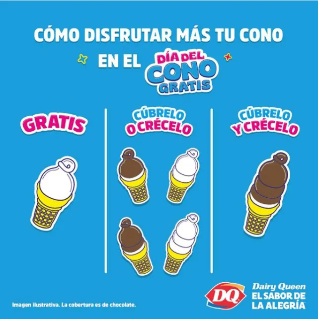 Los helados gratis en Dairy Queen pueden ser cubiertos con chocolate, pero con un precio extra. Foto: Instagram Dairy Queen   