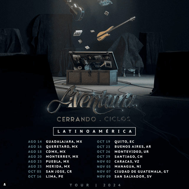 Todas las fechas del tour 'Cerrando Ciclos' de Aventura. Foto: captura de Instagram 