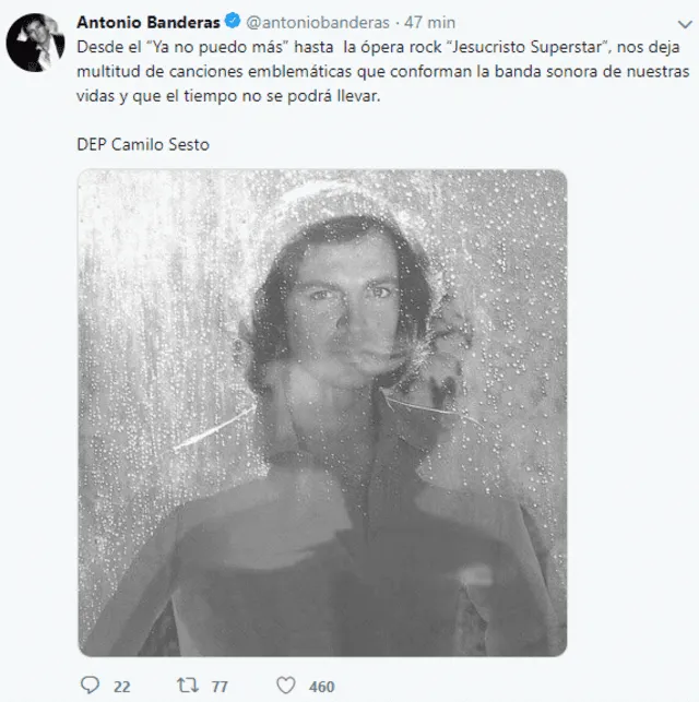 Antonio Banderas también se despide de Camilo Sesto