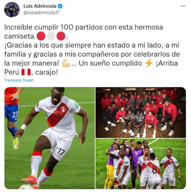 Luis Advíncula publicó un emotivo mensaje en sus redes sociales. Foto: Captura Luis Advincula