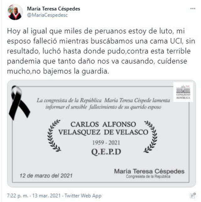 Mensaje de María Teresa Céspédes.