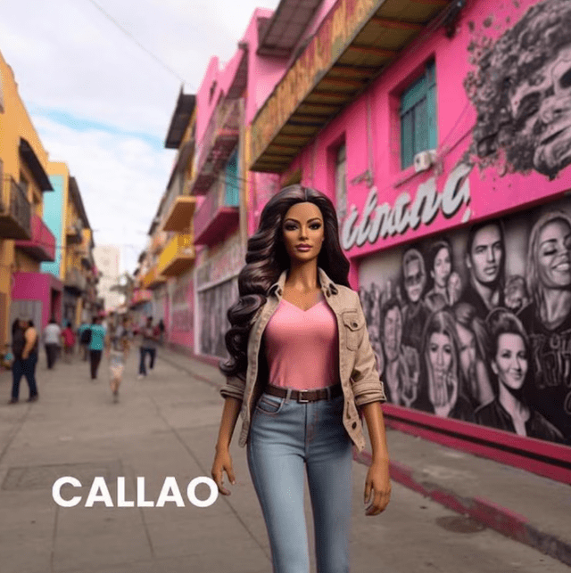 La Barbie chalaca simula estar en una calle donde las paredes tienen graffitis, una característica del Callao. Foto: Wai Technology    