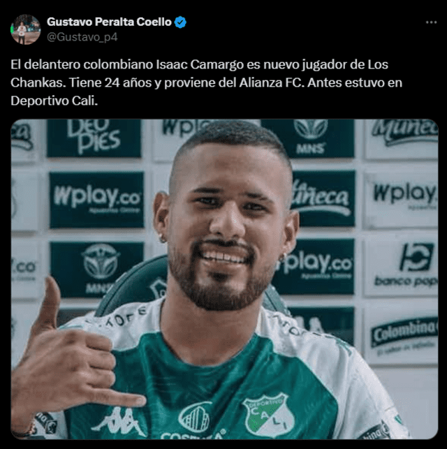  Isaac Camargo es nuevo jugador de Los Chankas para la Liga 1 2025. Foto: captura de Twitter/Gustavo Peralta   