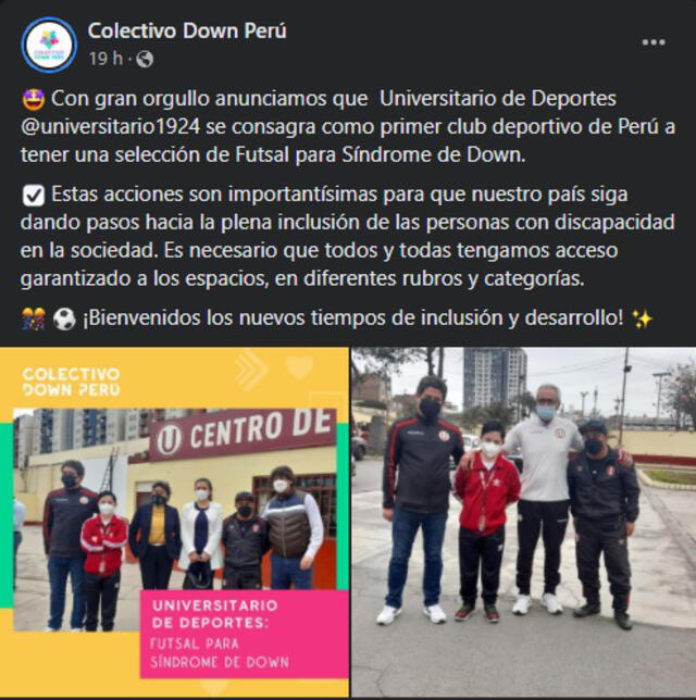 Mensaje de Colectivo Down Perú. Foto: captura de Facebook