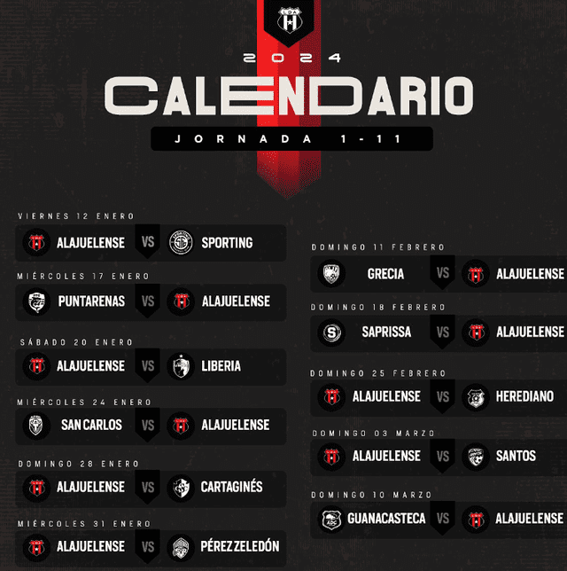 Calendario de Alajuelense. Foto: Instagram/Alajuelense   