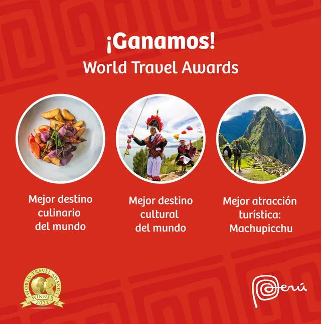  World Travel Awards 2022: Perú ganó 3 premios en los 'Óscar del turismo mundial'. Foto: Mincetur    