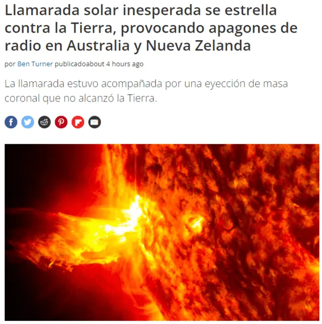 Noticia de Live Space sobre la más reciente llamarada solar