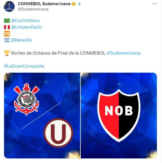 Publicación de la Conmebol sobre el sorteo de octavos. Foto: captura/Conmebol Sudamericana/Twitter   