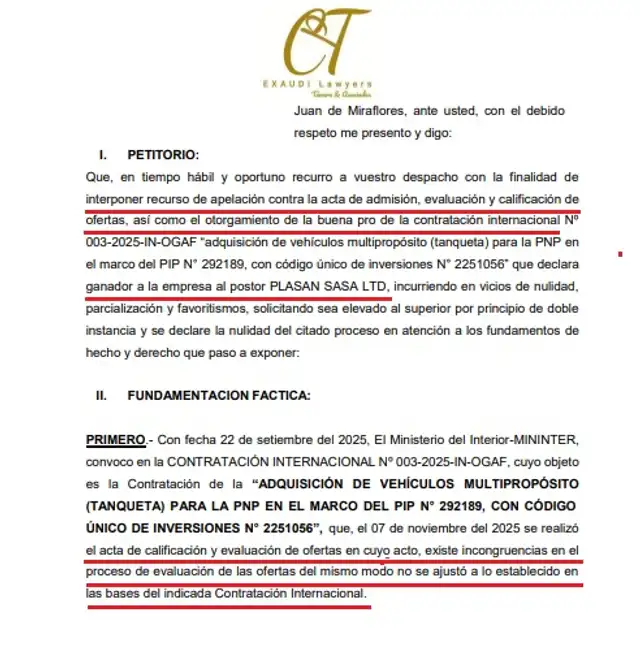 Apelación del consorcio DCM Shiram Industries y Gaia Behri contra la OGAF por haber favorecido a la compañía Plasan Sasa. Apelación del consorcio DCM Shiram Industries y Gaia Behri contra la OGAF por haber favorecido a la compañía Plasan Sasa.