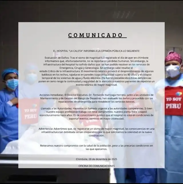 Comunicado del hospital La Caleta en Áncash. Foto: Difusión   