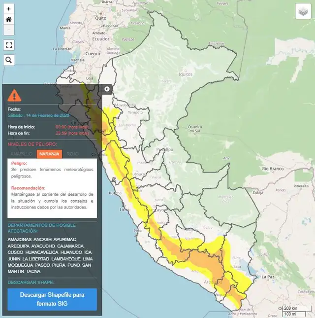Pronóstico de precipitaciones para la sierra peruana. Foto: Senamhi   