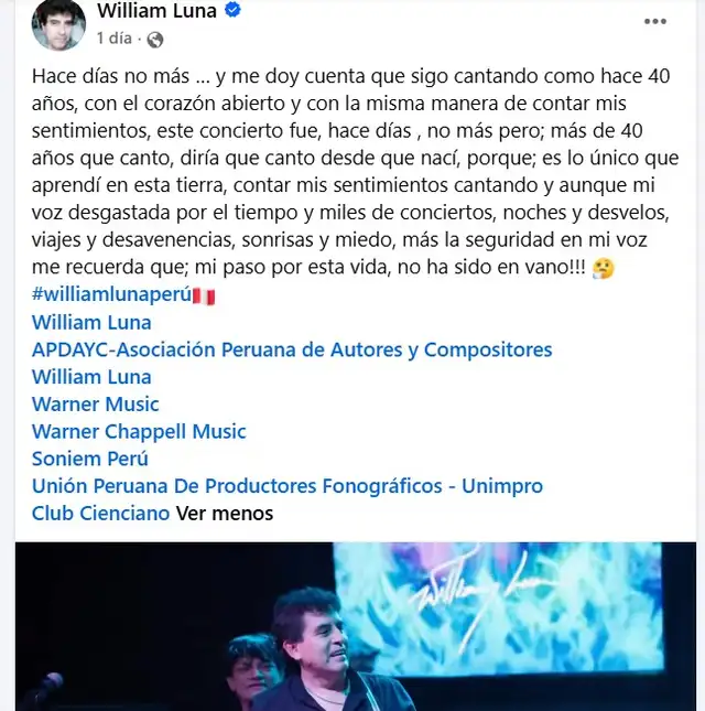 William Luna se conmueve al hablar de sus inicios en la música. William Luna se conmueve al hablar de sus inicios en la música.