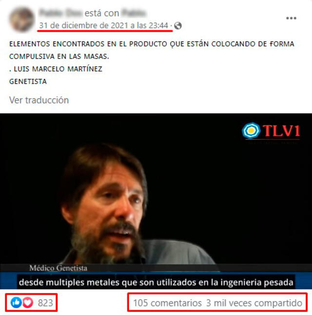 Video viral en el que se desinforma sobre los componentes de la vacuna contra la COVID-19. FOTO.Captura Facebook.