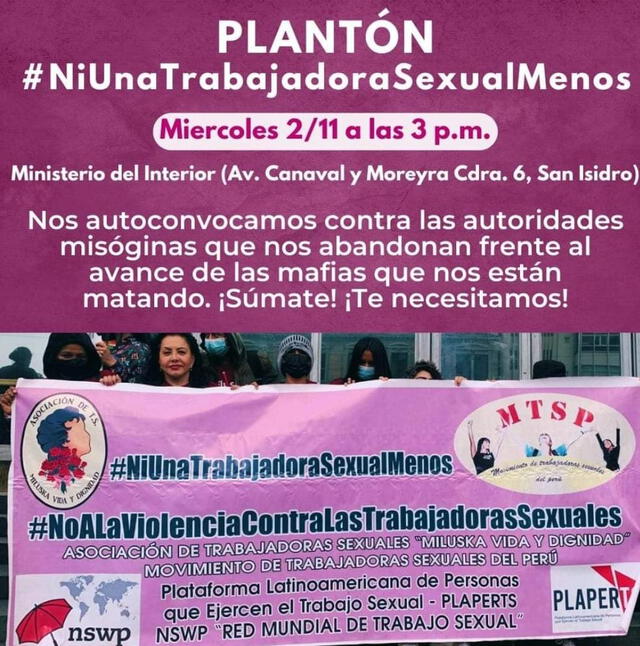 Afiche de plantón de trabajadora sexuales