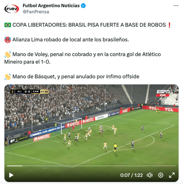 Reacción de la prensa argentina al gol de Mineiro. Foto: Twitter   