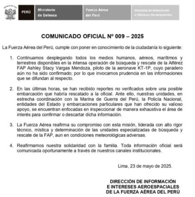 Comunicado de la FAP sobre la piloto Ashley Vargas Comunicado de la FAP sobre la piloto Ashley Vargas