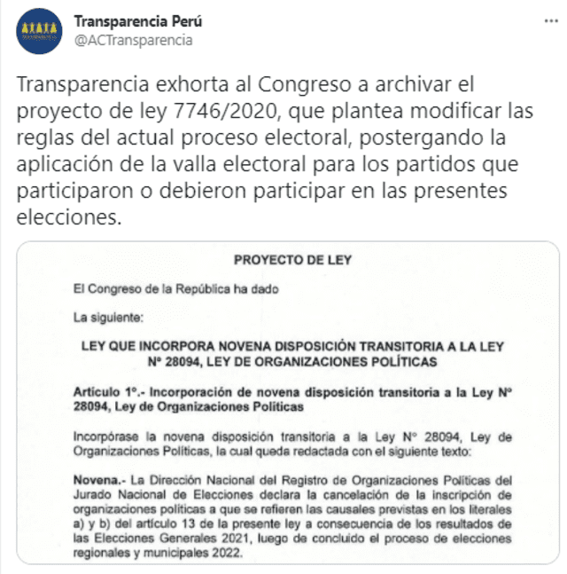 Comunicado de Transparencia Perú.