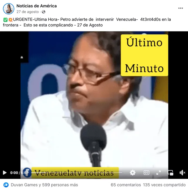 Video viral fue compartido desde la página de Facebook Noticias de América. Foto: captura LR/Facebook.