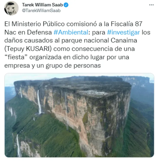 Fiscalía venezolana investigará daño ambiental en el tepuy de Canaima