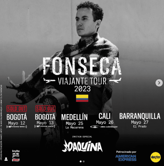  Fonseca anuncia 5 fechas de concierto en Colombia.  