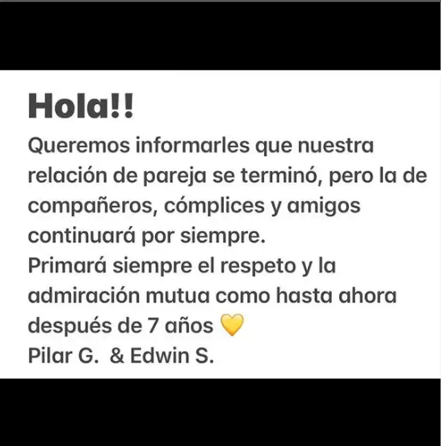  Edwin Sierra finalizó romance con Pilar Gasca. Foto: Instagram    