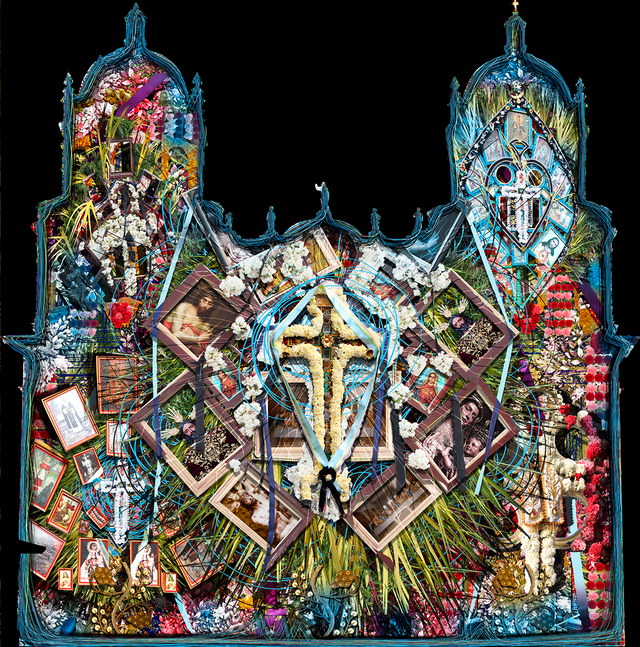 Dos imágenes que se proyectarán sobre la Iglesia de San Francisco, Cajamarca. Abajo, artista Xavier de Richemont.   