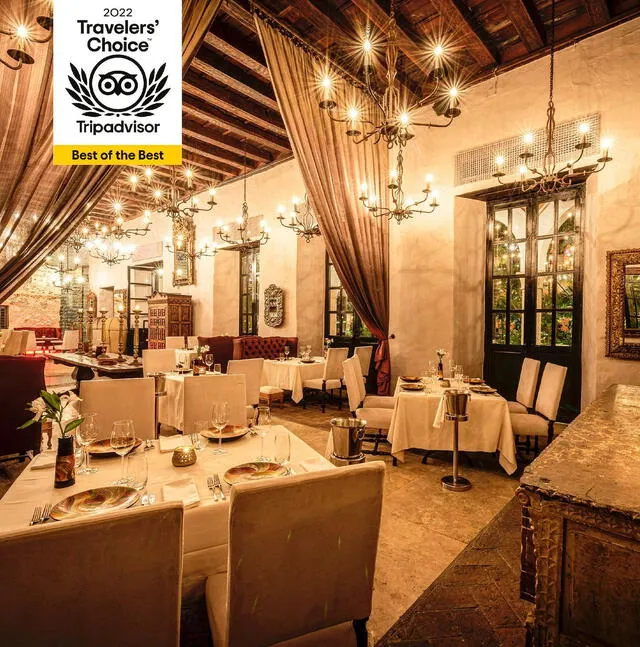 Restaurante 1621, ubicado en el corazón de Cartagena, ha sido reconocido como el segundo mejor restaurante de lujo del mundo, destacándose por su fusión de alta cocina y un ambiente histórico único. Foto: @estaurante1621/Instagram   